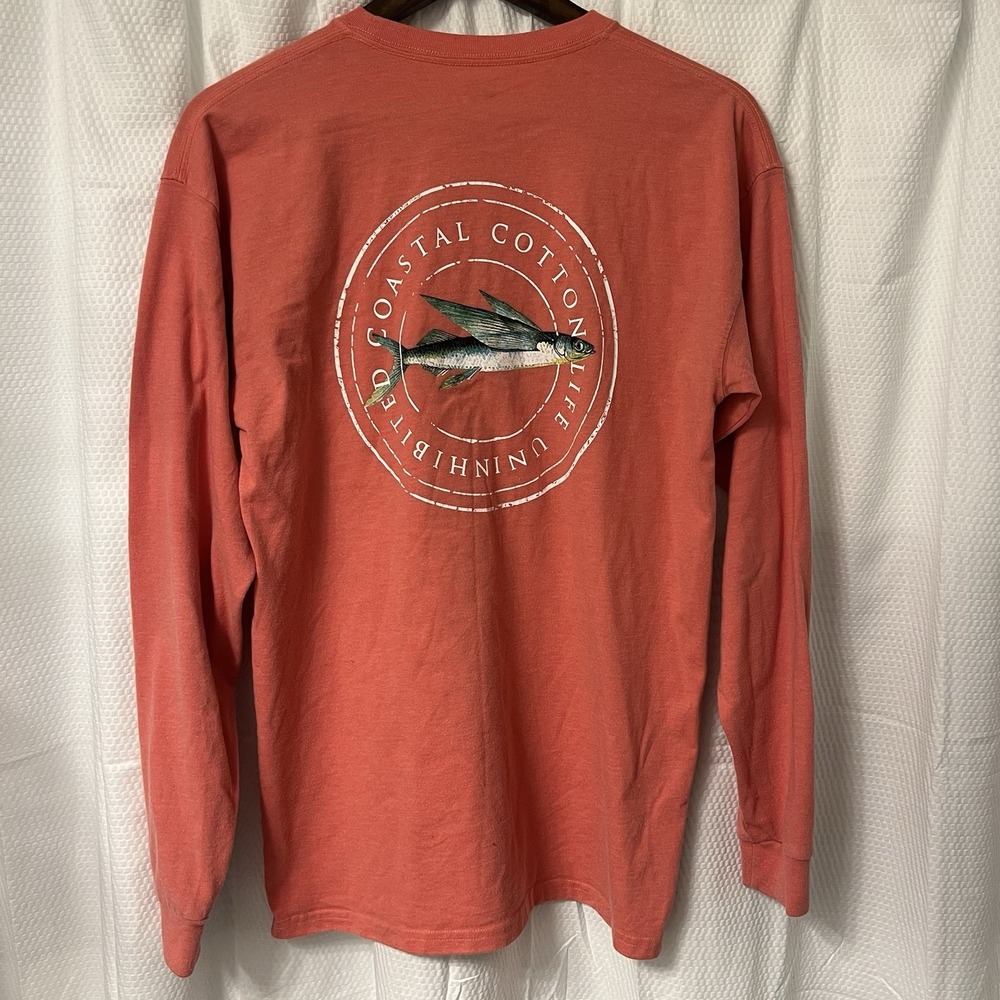Coastal Cotton Flying Fish Long Sleeve Comfort Colors T Shirt Mens Medium EC‎